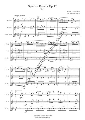 Moszkowski - 5 Spanish Dances op 12. (Set of 5). 2 Flutes and Alto flute