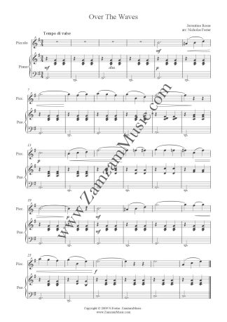 Rosas - Over the Waves. This Mexican funfair melody for solo piccolo and piano.