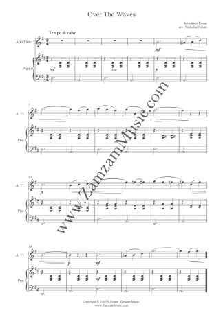 Rosas, J. - Over the Waves. A popular Mexican melody for alto flute and piano. Easy.