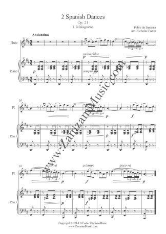 Sarasate, Pablo de - Two Spanish Dances for solo flute and piano. Advanced.