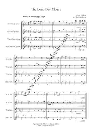 Sullivan, Arthur – ‘The Long Day Closes’. Saxophone quartet   (S)AATB