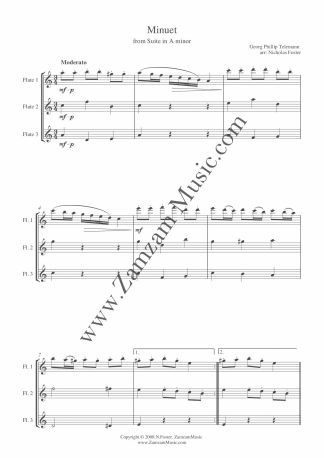 Telemann - Minuet from Suite in A minor. 3 Flutes (alt. alto)