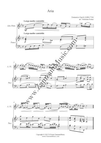 Zipoli, Domenico. - Aria. Lyrical solo for Alto Flute and Piano. Advanced.