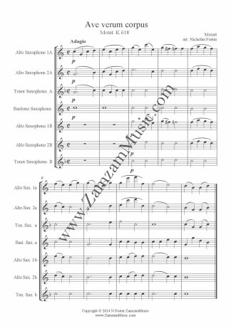 Mozart. Ave verum corpus. 4 altos, 2 tenors and baritone saxophones