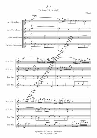 Bach, J.S. - Air on the G String (Suite No. 3, BWV 1068) for S(A)ATB saxophones.