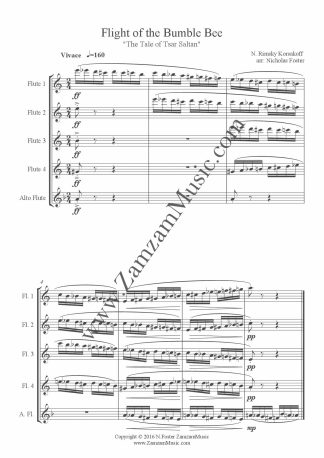 Rimsky Korsakov - Flight of the Bumble bee. 4 flutes and alto. Advanced+