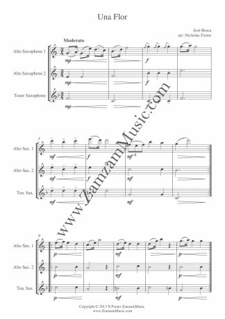 Broca, Jose – Una Flor. A guitar solo for 2 Altos and Tenor saxophones. Intermediate