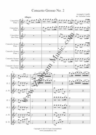 Corelli - Concerto Grosso in F. 2 Flutes and Alto with 2 Flutes, Alto and Bass flutes. Intermediate/Advanced