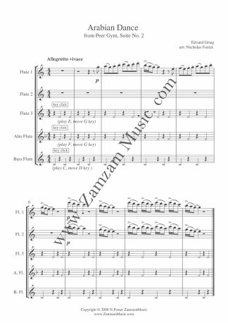Grieg - Arabian Dance. 3 Flutes, Alto and Bass. Advanced