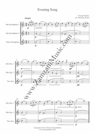 Nachez, Tivadar – Evening Song. 2 Altos and Tenor saxophones