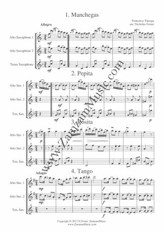 Tarrega – 4 Miniatures. 2 Altos and Tenor saxophones.