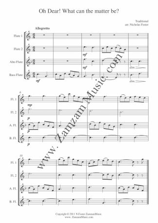 Trad. - 'Oh Dear! What can the matter be?' arranged for 2 flutes, alto and bass flutes