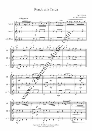 Mozart – Rondo alla turca. Sonata in A major, K331. Arranged for 2 flutes and Alto flute.