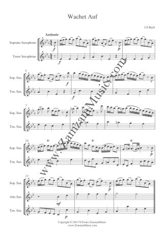 Bach, J.S. – Wachet Auf (Sleepers Awake). S.A.T Saxophones