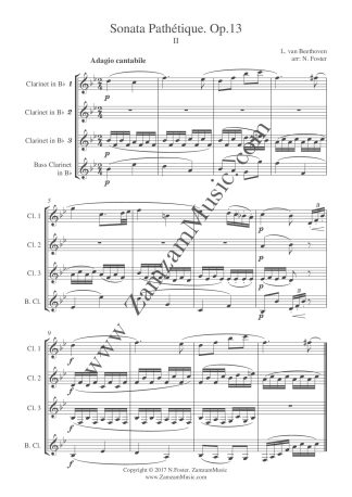 Beethoven – Piano Sonata No. 8 (Adagio). Arranged for 3 clarinets, bass clarinet