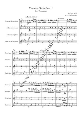 Bizet, Georges – Carmen Suite No1. Quartet: SATB saxophones