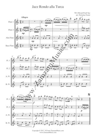 Mozart/Say. Jazz Rondo alla Turca. 2 flutes, alto and bass flutes