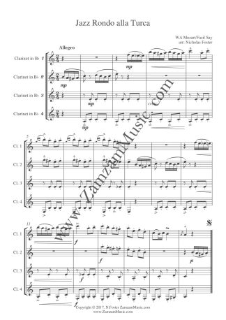 Mozart/Say. Jazz Rondo alla Turca. 4 Bb clarinets