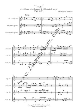 Telemann -'Largo' from Concerto for Trumpet and 2 Oboes. SATB