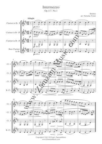 Brahms – Intermezzo. Op 117, No 1. for 3 Bb clarinets and bass clarinet
