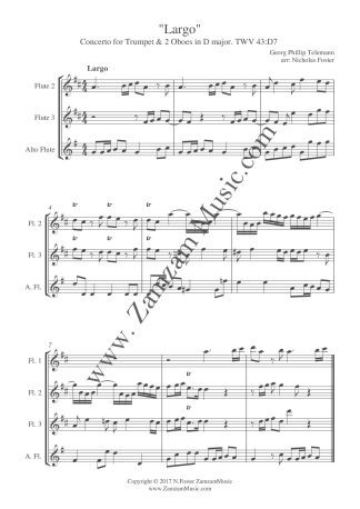 Telemann. 'Largo' from Concerto TWV 43:D7