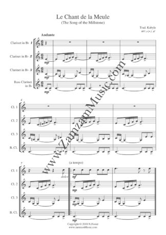 Trad. Kabyle. Le Chant de la Meule. Arranged for 3 clarinets and bass