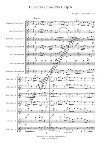 Corelli : Concerto Grosso No1. Op 6. Saxophone septet.