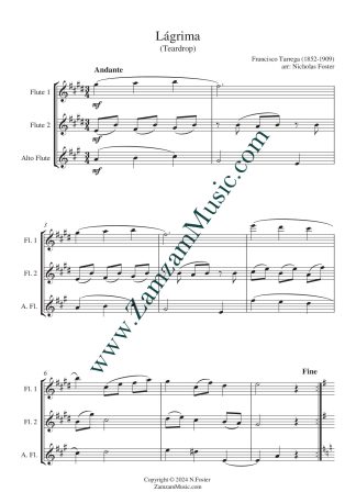 Tárrega : Lagrima. 2 flutes and alto flute.
